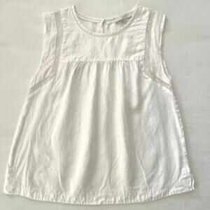 LOFT White Sleeveless Lace-Trim Cotton Blouse